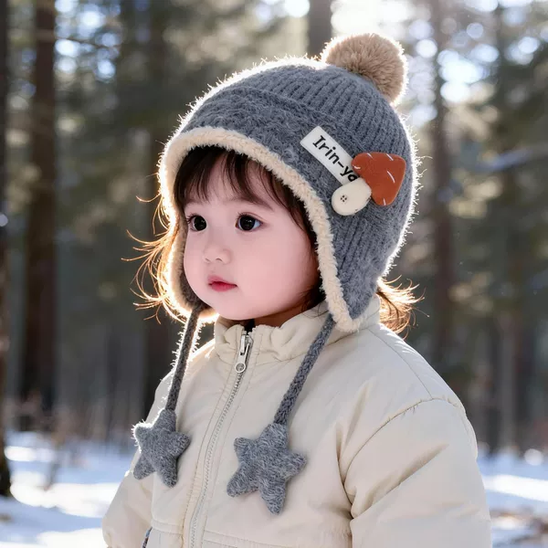 Children's Hats for Autumn and Winter, Warm and Thick Knitted Ear-Protecting Hats, Cute Cartoon Star Woolen Hats for Boys and Girls, Trendy