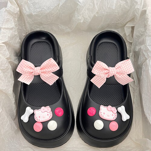  Cute Poop Cartoon Head Hole Slippers Women Summer Outdoor Wear Half Slippers Mary Jane Sweet Sandals 