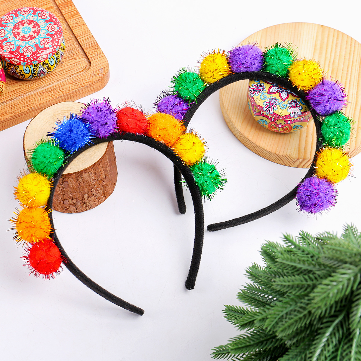 Carnival Headband Colorful Glitter Hair Ball Headwear Holiday Party Dress Up Headband Cute Head Buckle Decorations Props