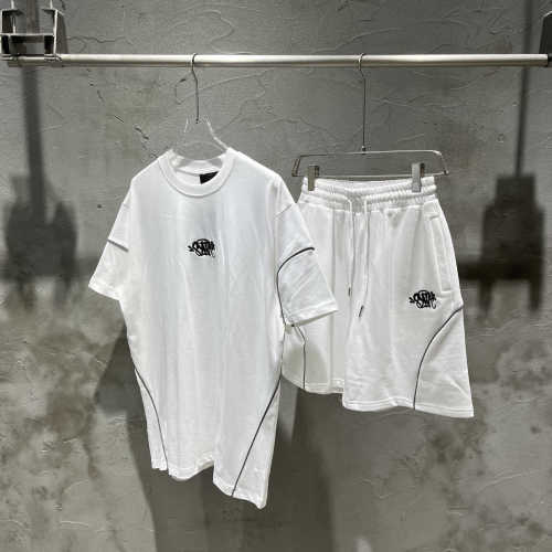 New American Embroidered Logo Youth Unisex Line Reflective Summer Niche Fashion T-shirt and Short Sportswear Set