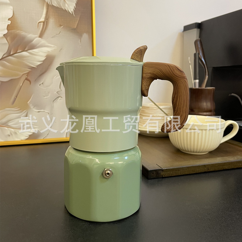 In-Stock Color-Blocked Aluminum Coffee Pot, Italian High-End Coffee Pot, Customizable Logo, 270ml, Multiple Colors, Wholesale In-Stock Color-Blocked Aluminum Coffee Pot, Italian High-End Coffee Pot, Customizable Logo, 270ml, Multiple Colors, Wholesale