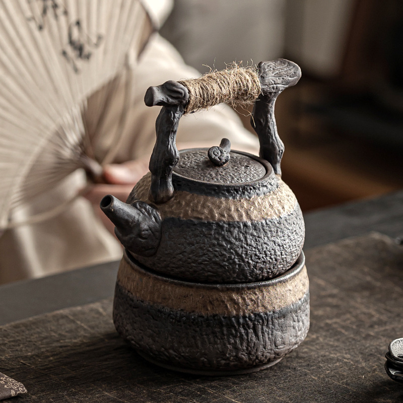 鎏金古燒提梁壺陶瓷日式家用大容量茶壺溫茶爐套裝復古單壺耐高溫