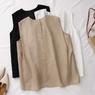 Actual Shot of 2025 New Cotton and Linen Comfort Ju Good Treasure Item Japanese Simple Sleeveless Blouse Vest Top