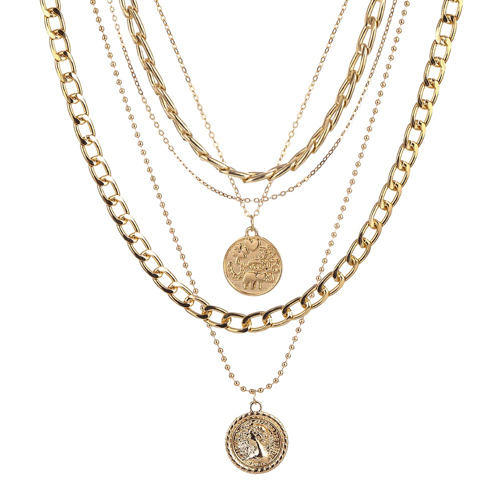 Collar con colgante redondo de retrato de múltiples capas para mujer, joyería de moda Anduo