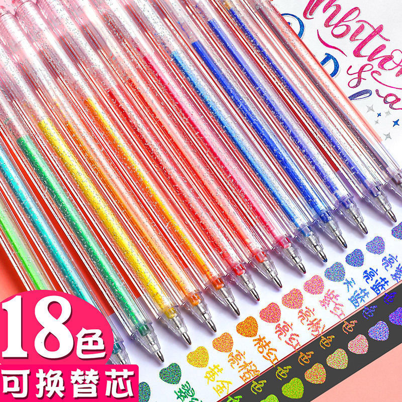 Tiktok flash gel pluma brillante cristal resaltador traje color gel pluma resaltar pintura mano cuenta recarga 18 colores