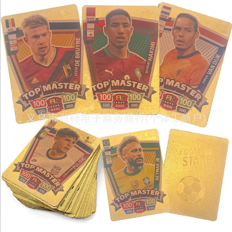 Tarjetas transfronterizas Europa League Tarjetas Estrellas de la Copa del Mundo Tarjetas Estrellas Periféricas Tarjetas de fútbol Inglés 55 Tarjetas de lámina de oro