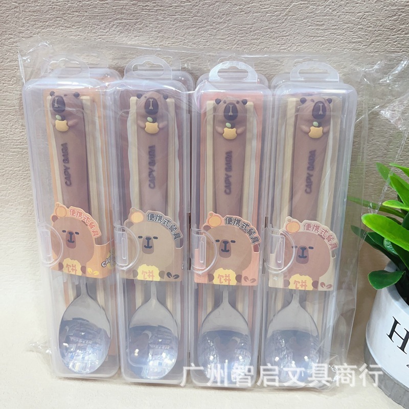 アニメ創意スプーン箸食器セット学生子供携帯食器二点セット萌えスプーン賞品セット|undefined