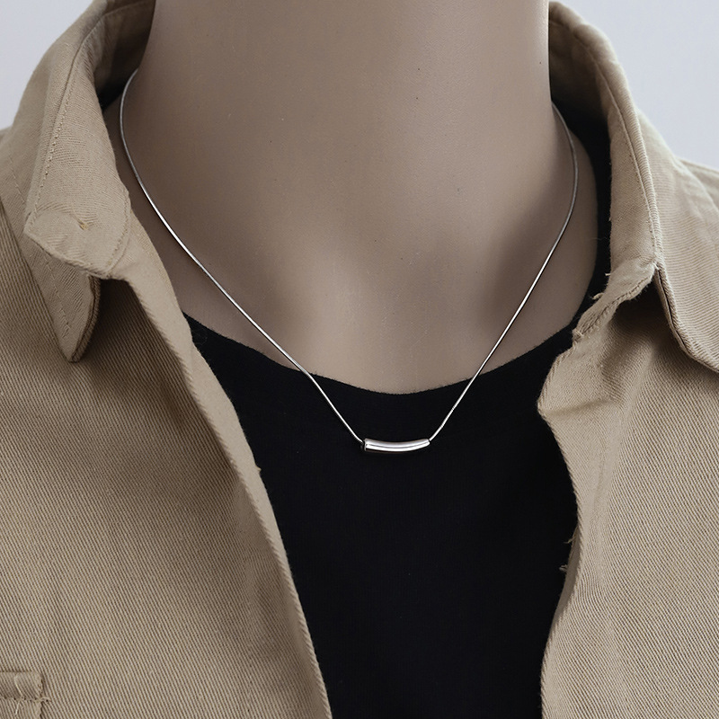 Vintage Men's Snake Bone Chain Necklace In Silver Plated Metal_voghion.com