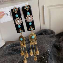 蒙古元素新中式民族风黑植绒镶流苏发夹2025小众侧边发刘海发饰