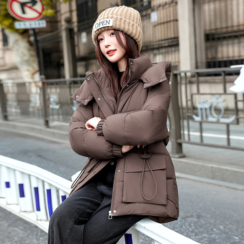 Algodón de mujer corta cintura gruesa chaqueta con capuzas otoño y invierno nuevo estilo coreano chaqueta de algodón de moda suelta cálida image 2