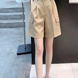 卡其色工装短裤女春夏季新款百搭小众设计感时尚宽松显瘦裤子