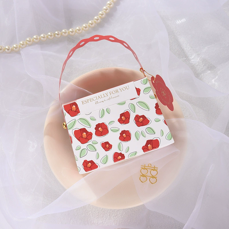 Gift Box Floral Handheld, Small & Large with Hanging Card, Red/Pink Flowers, Compact Sizes