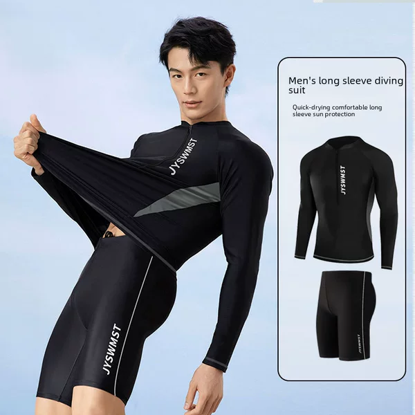New Diving Suit Men's Split Sunscreen Long-sleeved Swimsuit Large Size Scuba Suit Quick-drying Surf Jellyfish Suit Black