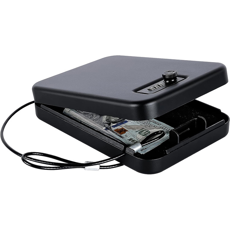 亚马逊小款便携式手枪盒首饰珠宝盒现金车载密码旋钮开门