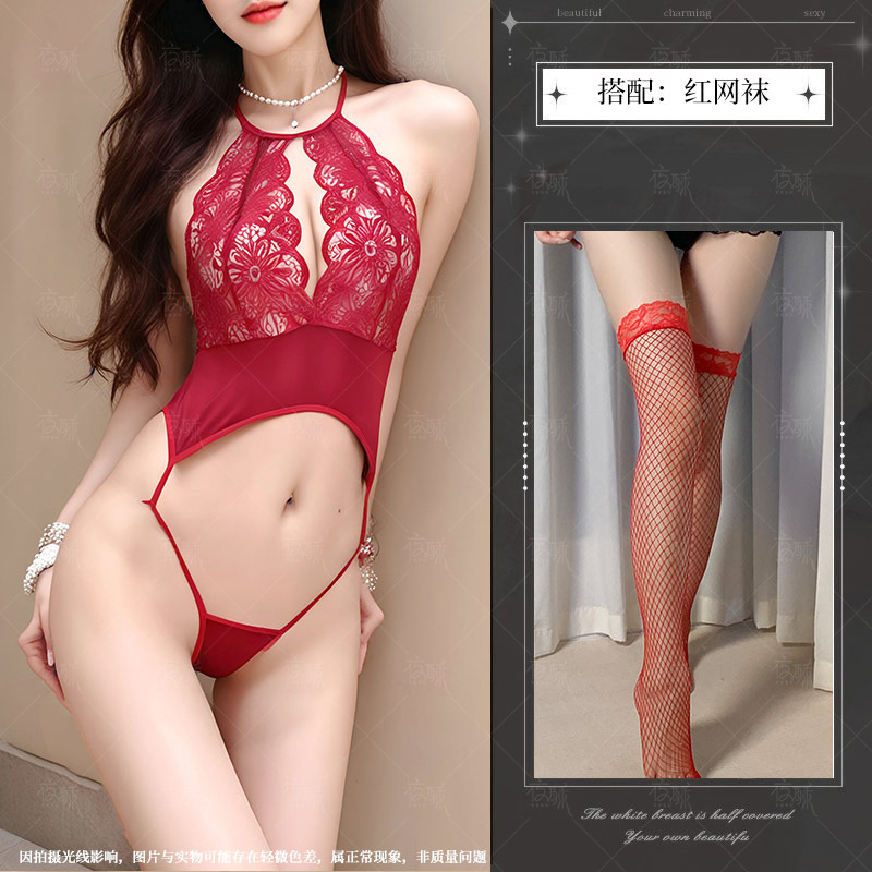 버건디 + 레드 망사 스타킹