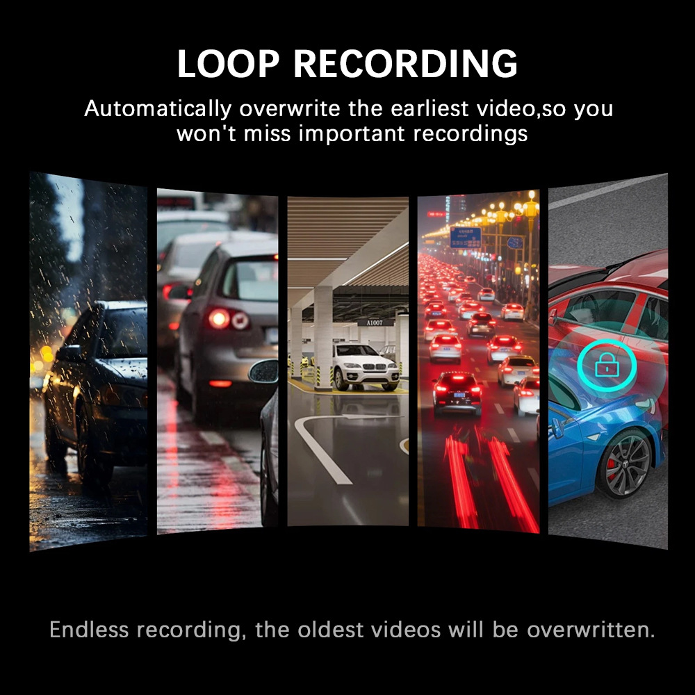 Cross-Border 3inch Ips Screen Four-Lens Four-Recording Dash Cam with Built-In Gps, Night Vision, and Wifi Multi-Lens Recording