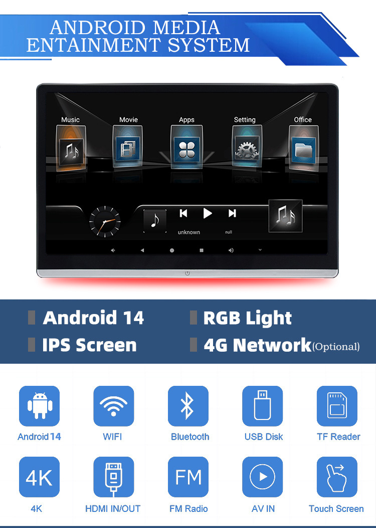 14-Zoll-Kopfstützenmonitor mit Touchscreen-USB-Verbindung und Android-Funktion, kompatibel mit CarPlay – Detail 1