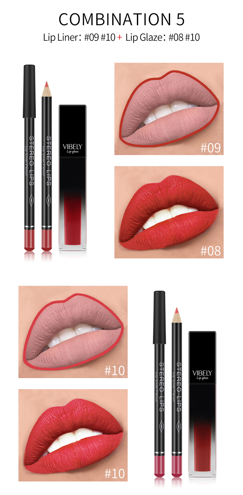 VIBELY Matte nude lip liner pen Lip gloss Set, non-stick cup, non-fading liquid lip gloss, cross-border undefined