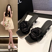 韩版时尚花朵一字拖外穿女2025春夏季新款休闲百搭方头懒人凉拖鞋