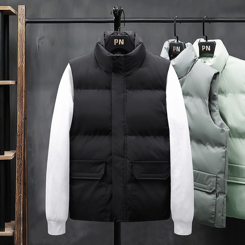 2023 nuovi uomini ispessiti di colore solido, gilet imbottito in cotone per canotta, vestiti alla moda da uomo autunnali e invernali_voghion.com