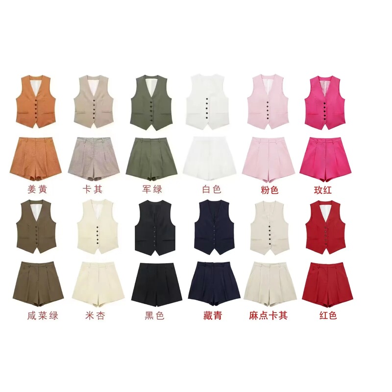 Foreign Trade 2023 Summer New European and American Cross-border Women's Linen Blended Vest + Shorts Set Foreign Trade 2023 Summer New European and American Cross-border Women's Linen Blended Vest + Shorts Set