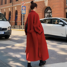 赫本风红色毛呢外套女秋冬中长款2025年新款高级感气质呢子大衣厚