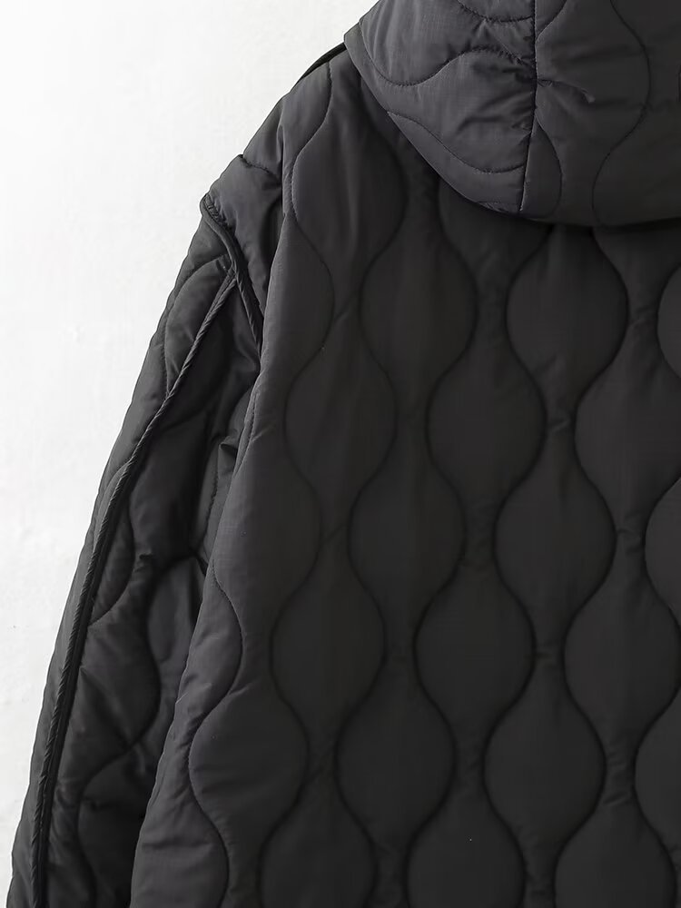 Women's clothing 2024 autumn and winter new hooded diamond grid warm jacket_voghion.com
