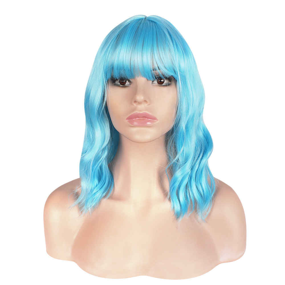 Parrucca sintetica Moda Donna Anatra mandarina Capelli corti Ondulazione dell'acqua Arricciata Frangia dritta_voghion.com