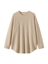 纯山羊绒衫女卷边圆领宽松慵懒风中长款毛衣针织衫2025秋冬款