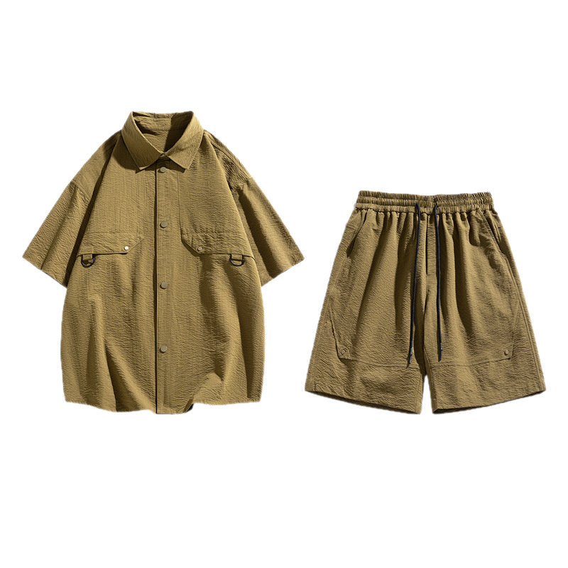 Camiseta deportiva de marca conjunta, camiseta casual, manga corta, pantalones cortos de verano de dos piezas, marca de moda, solapa suelta, hombre