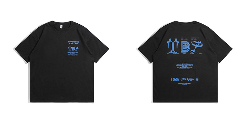 Vyriški trumpomis rankovėmis 220 g pavasario-vasaros medvilniniai laisvi marškinėliai paaugliams su kinišku abstrakčiu spaudiniu_voghion.com