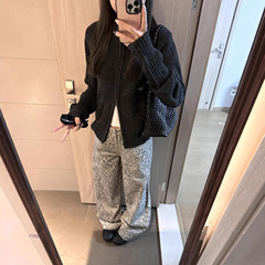 韩系复古灰色短款针织开衫上衣女2025新款春秋慵懒高级感毛衣外套