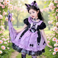女の子のクロミ秋の服の新型ロリータのワンピースの子供のベルベットの長袖のハロウィンのドレスの誕生日のスカート