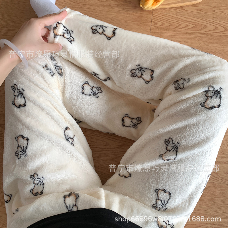 Pantalones de pijama de franela de coral de dibujos animados, pantalones de pijama de hombre, pantalones de invierno de otoño de mujer, pantalones caseros