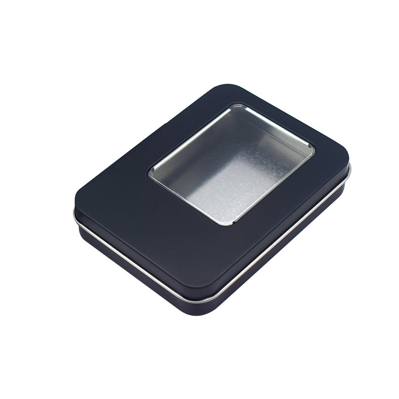 Caja de hierro en stock embalaje caja vacía caja de hojalata rectangular Ventana de PVC multi-tamaño caramelo U-placa caja imprimible logotipo