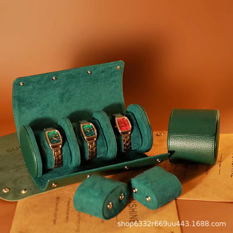 Amazon en stock caja de almacenamiento de viaje Caja de reloj de trabajo PU cuero en stock caja de Reloj portátil de alta gama