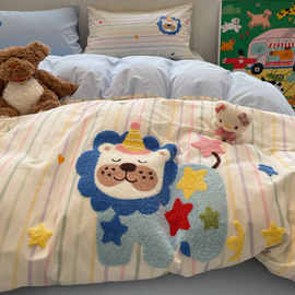 多巴胺纯棉磨毛床上四件套卡通全棉毛巾绣被套床单儿童宿舍三件套