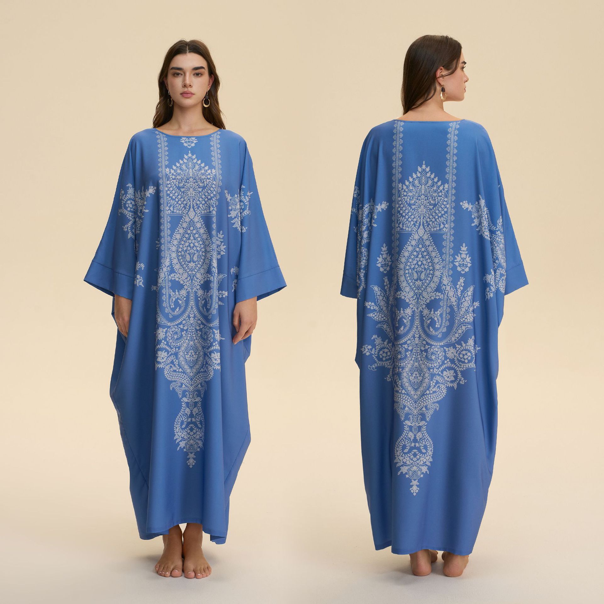 Comercio exterior transfronterizo camisa de Oriente Medio vestido de cuatro lados pijama de bala gorda impresión de moda suelta se puede usar ZP3946