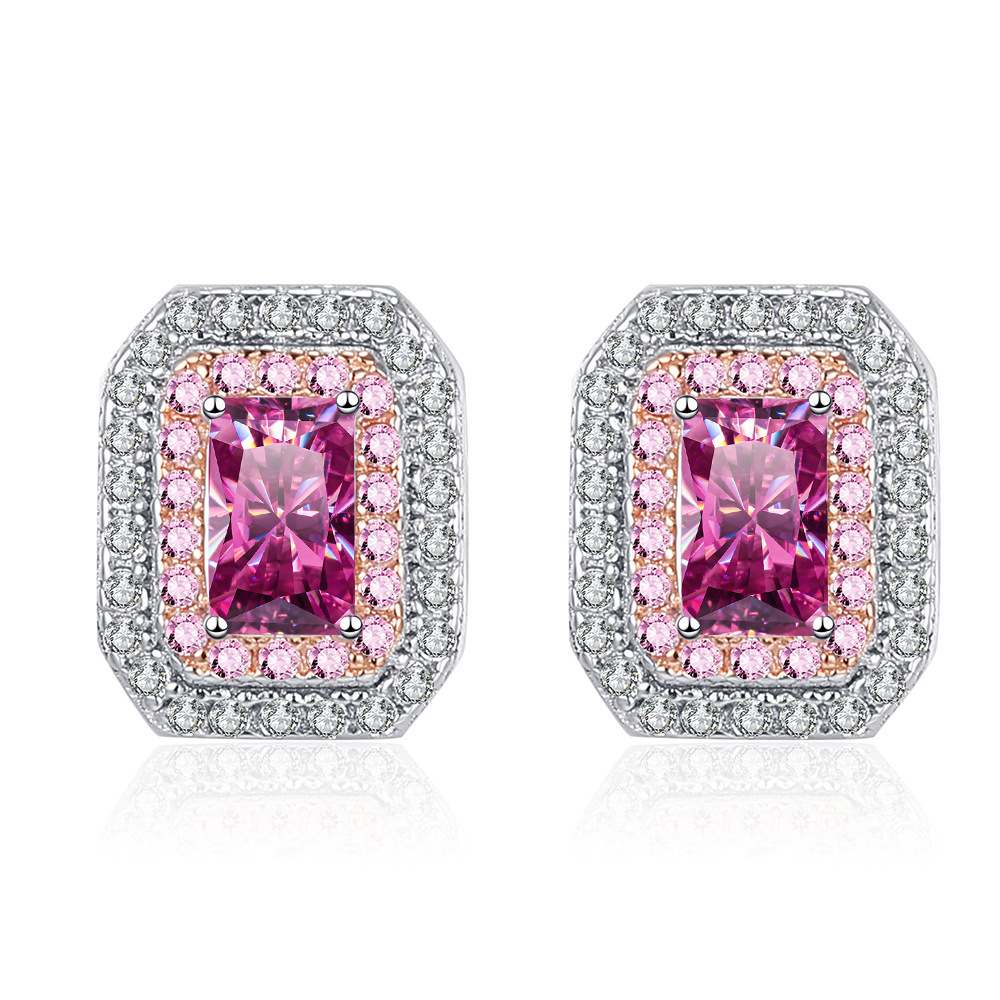 Esmeralda rosa cortada 1 / 2 quilates piedra de mozanita pendientes de plata esterlina joyería cruzada venta al por mayor caliente