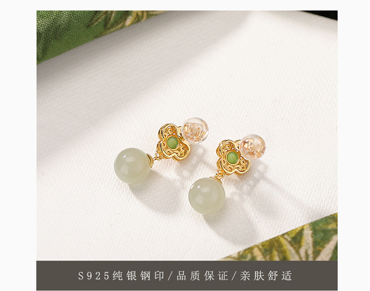 Bông tai bạc S925 mạ vàng đính ngọc bích phong cách Trung Hoa cổ điển — Thanh Thủy Ngọc chi tiết 6