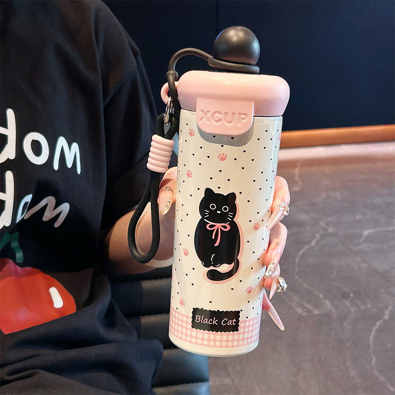 新しいポータブルストローカップ、二層ステンレス鋼断熱カップ、見栄えの良いコーヒーカップ、かわいい漫画のウォーターカップ|undefined