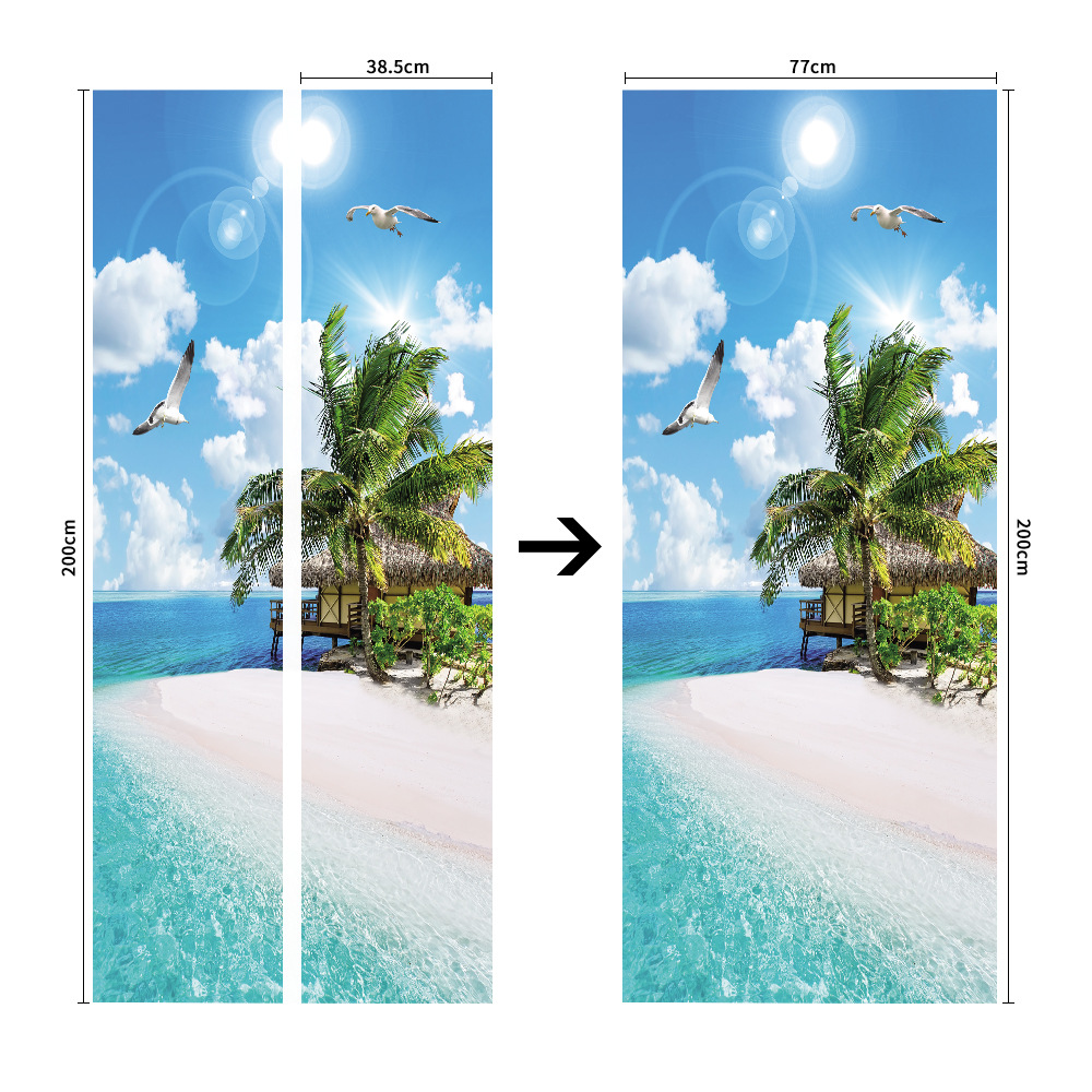 Pegatinas para puertas 3D respetuosas con el medio ambiente, autoadhesivos, fabricantes de origen al por mayor, patrones populares transfronterizos de alta definición, adhesivos para puertas impermeables, a prueba de aceite y antiincrustantes