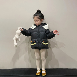 Girls winter New style down jacket Korean cartoon smiley face contrast thick warm hooded short coat trendy
