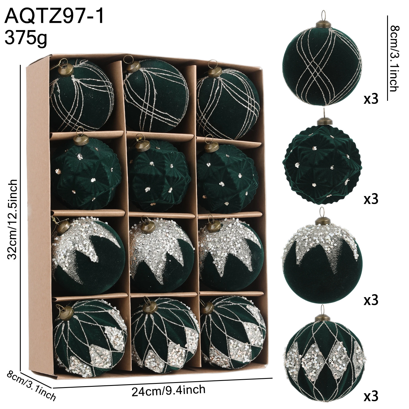 Nuevo producto 8CM / 6CM polvo adhesivo de plástico flocado polvo de oro ligero de lujo bolas de Navidad coloridas colgantes de decoración de árbol de Navidad image 10