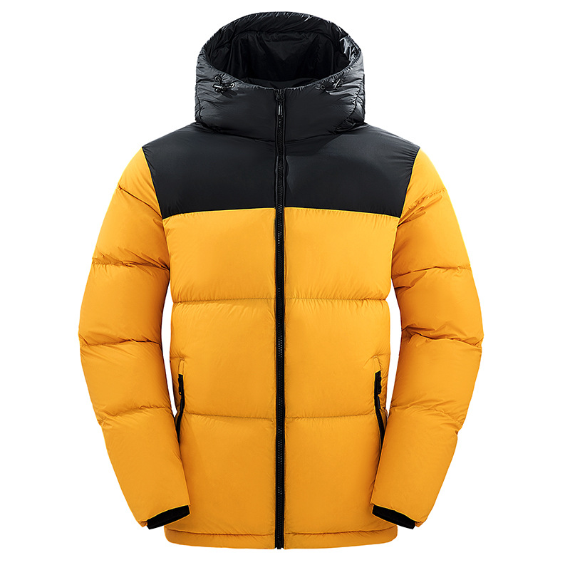 Chaqueta de pluma transfronteriza para hombres pareja de invierno corto con terciopelo grueso calentamiento chaqueta de pan fría de costura chaqueta de hombre moda