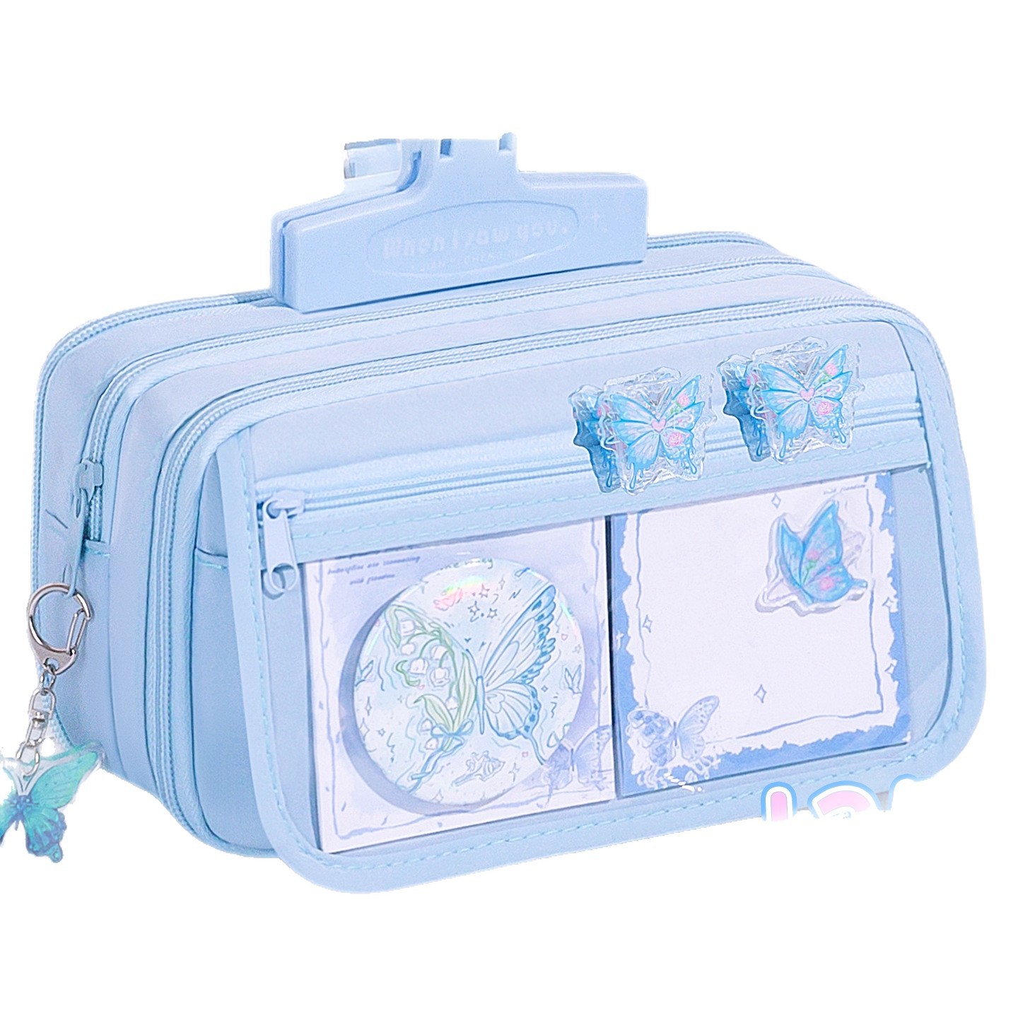 Nuevo conjunto de bolsas de lápiz transparentes de alta capacidad, caja de lápiz encantadora, caja de papelería para niñas de secundaria