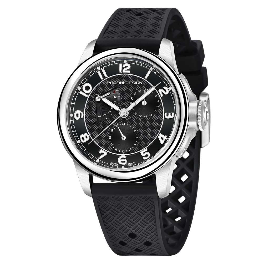 PAGANI-PD1780 reloj de hombre multifuncional reloj de cuarzo calendario semana impermeable nocturna reloj de cinta adhesiva de acero