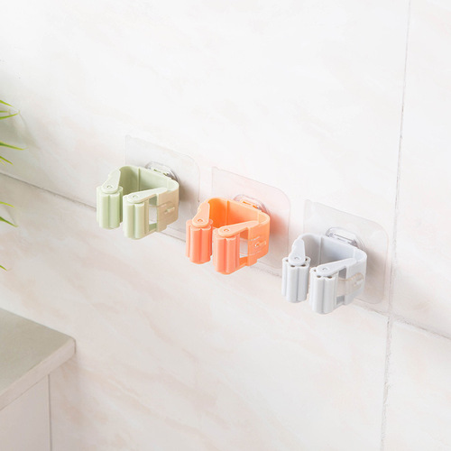 Mop clip wall-mounted card holder punch-free broom clip artifact strong adhesive buckle bathroom fixed rack hook