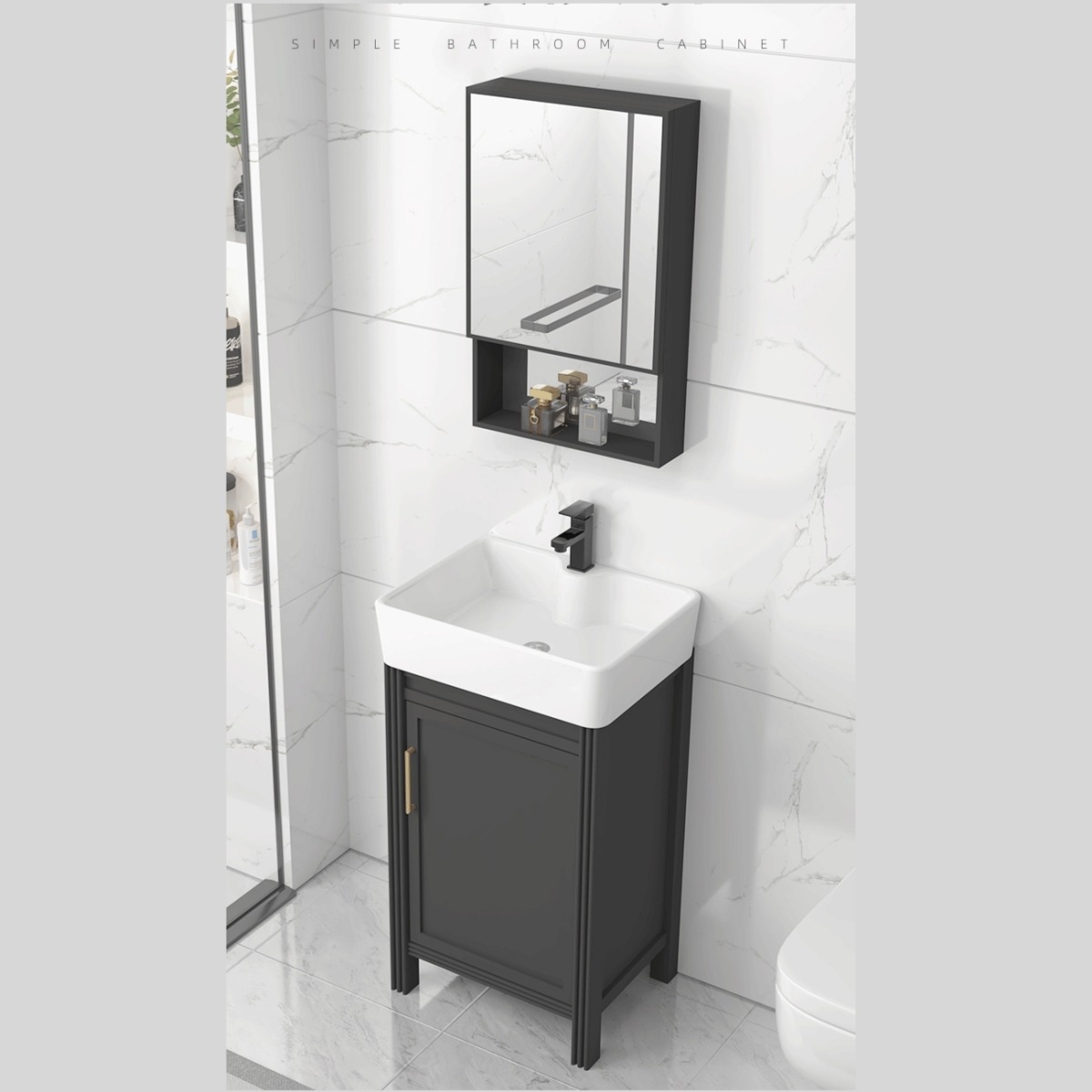 Gabinete de baño de aluminio espacial grueso pequeño tipo piso gabinete de lavabo combinado balcón cerámica integral lavabo