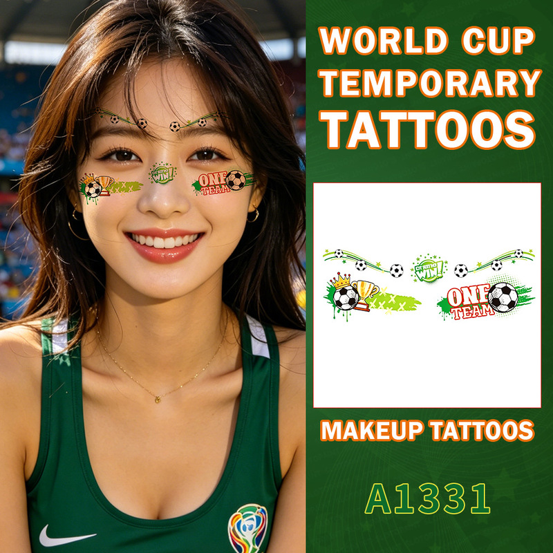 Football-themed tattoo stickers, World Cup colorful designs, lightweight and adaptable, can be applied all over the body as temporary decorative stickers